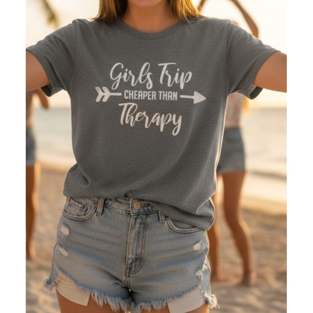 Gildan Girls Trip Cheaper Than Therapy Graphic T-Shirt Gray Womens‎ Large